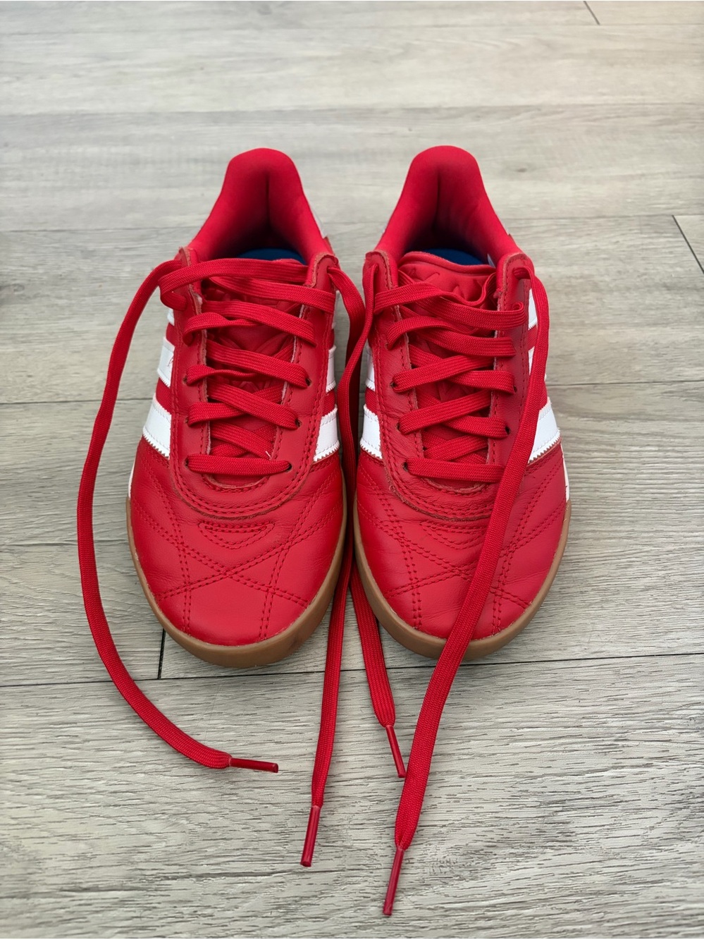 Kids Red Athletic Adidas Sneakers with White Stripes